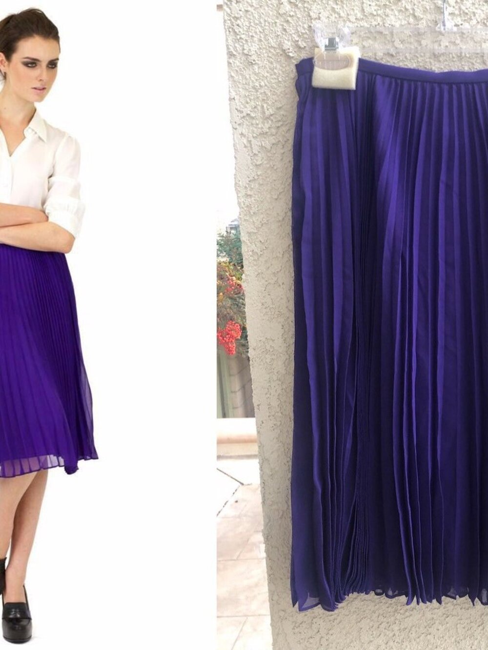 Halston Heritage Short Pleated Skirt Purple Sheer Chiffon Crepe NWT
